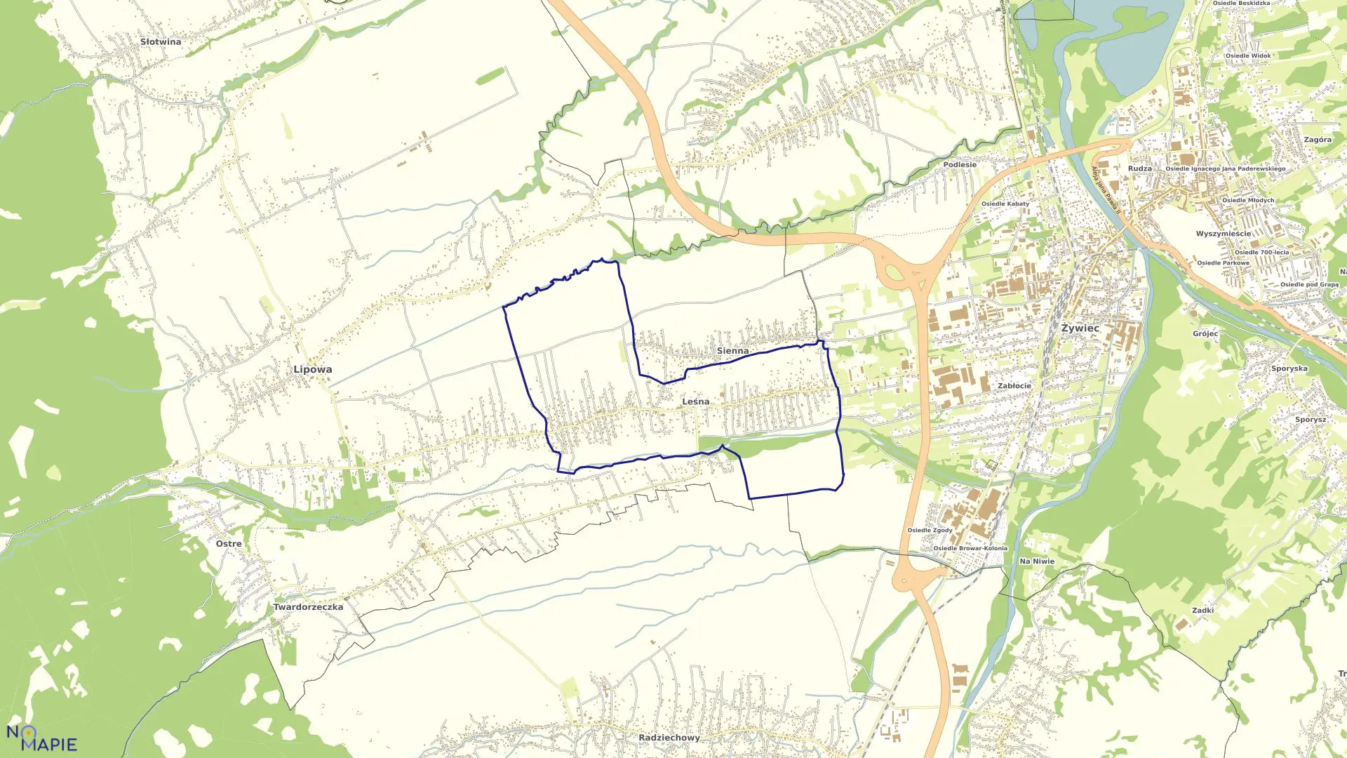 Mapa obrębu Leśna w gminie Lipowa