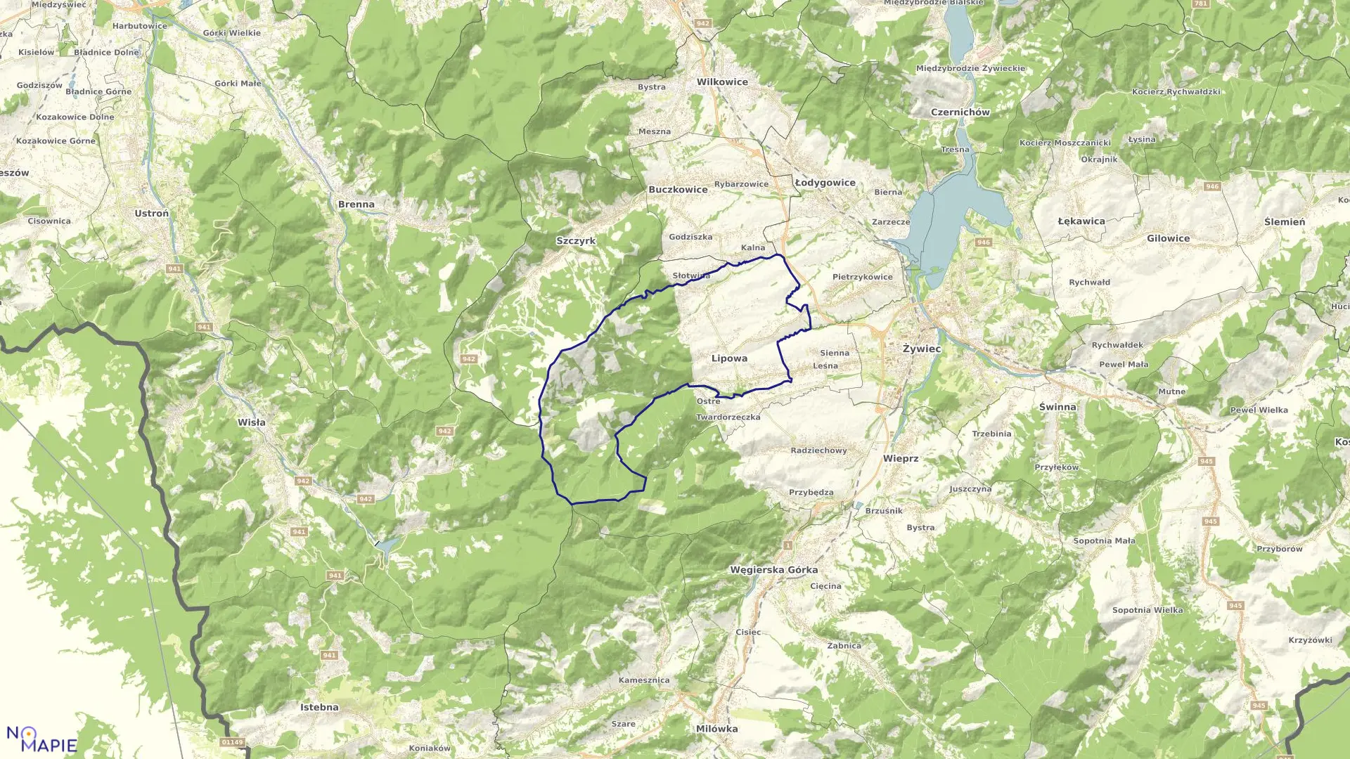 Mapa obrębu Lipowa w gminie Lipowa