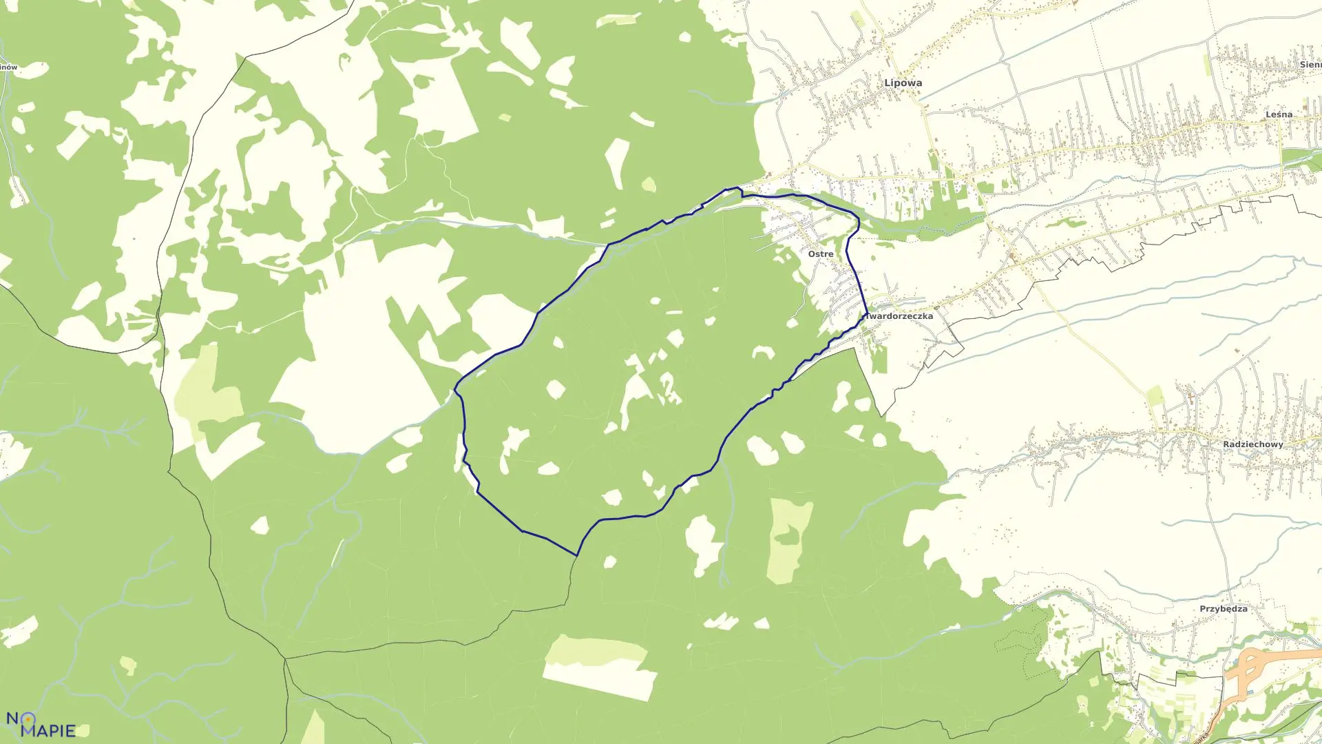 Mapa obrębu Ostre w gminie Lipowa