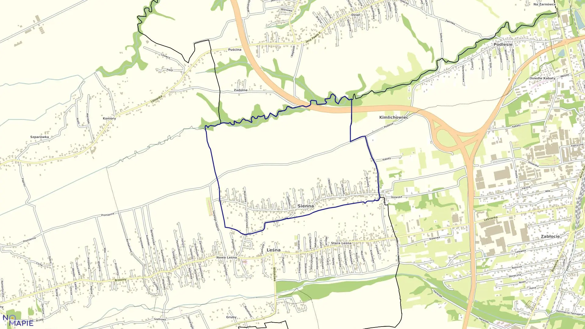 Mapa obrębu Sienna w gminie Lipowa