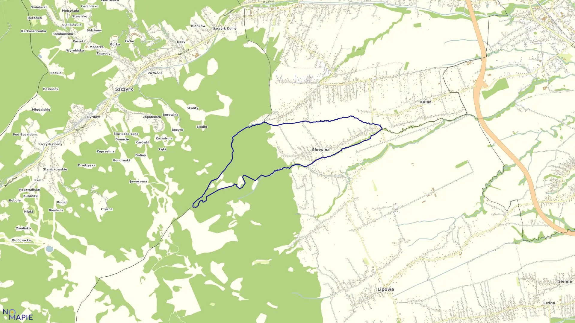 Mapa obrębu Słotwina w gminie Lipowa