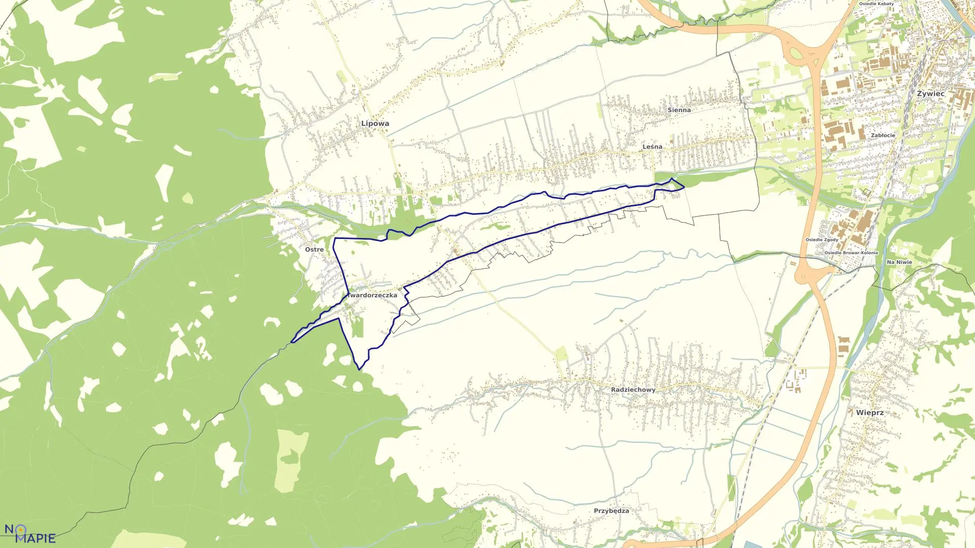 Mapa obrębu Twardorzeczka w gminie Lipowa